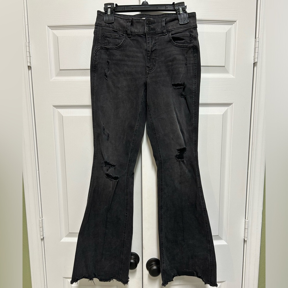 Mid-rise black flare jeans
